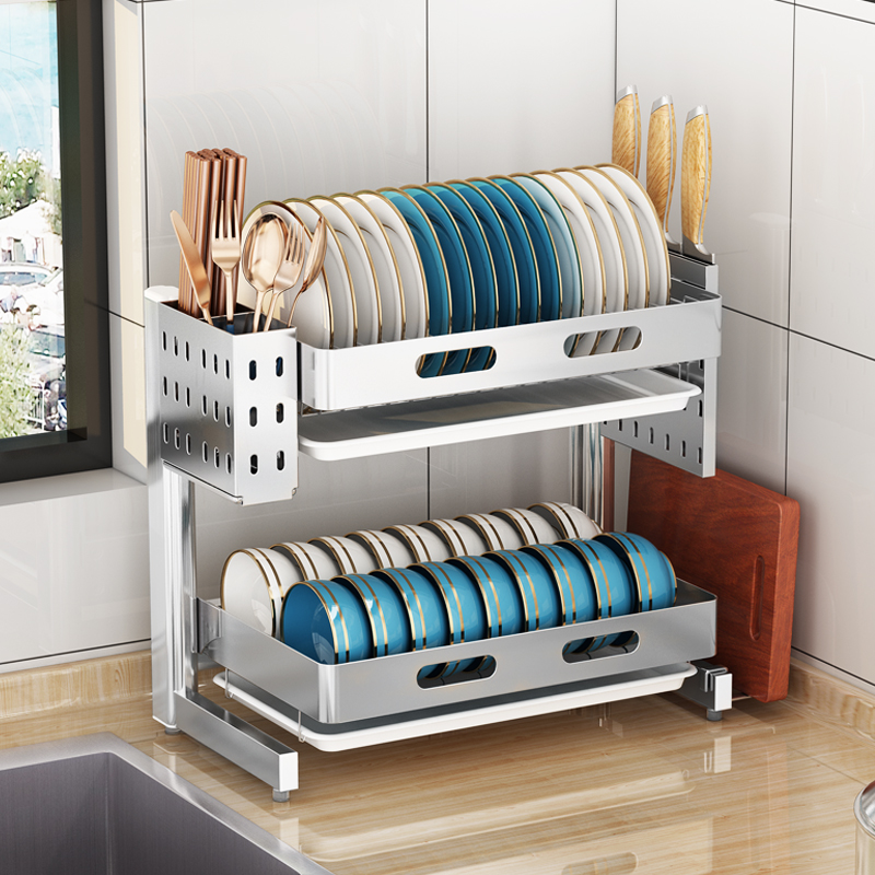 304不锈钢碗架厨房台面碗筷沥水架家用多功能置物架放碗盘收纳架