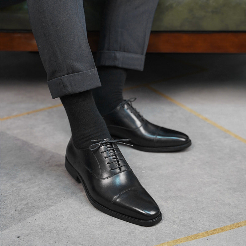 三接头皮鞋男黑色商务正装牛津鞋手工牛皮英伦休闲男鞋结婚鞋尖头