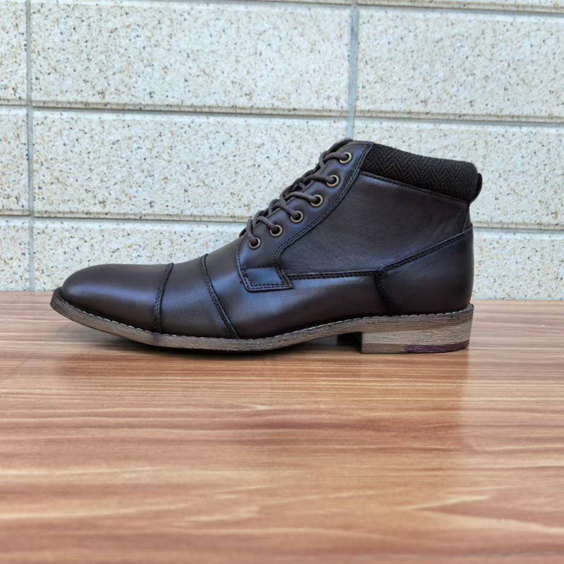 美线马丁靴男头层牛皮英伦百搭休闲靴子三接头外贸复古男中帮皮鞋