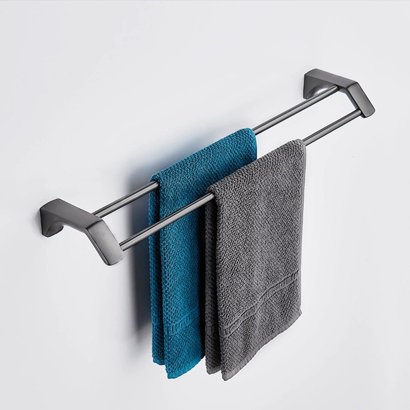 304不锈钢枪灰毛巾杆免打孔壁挂式卫生间浴室轻奢毛巾挂架置物架