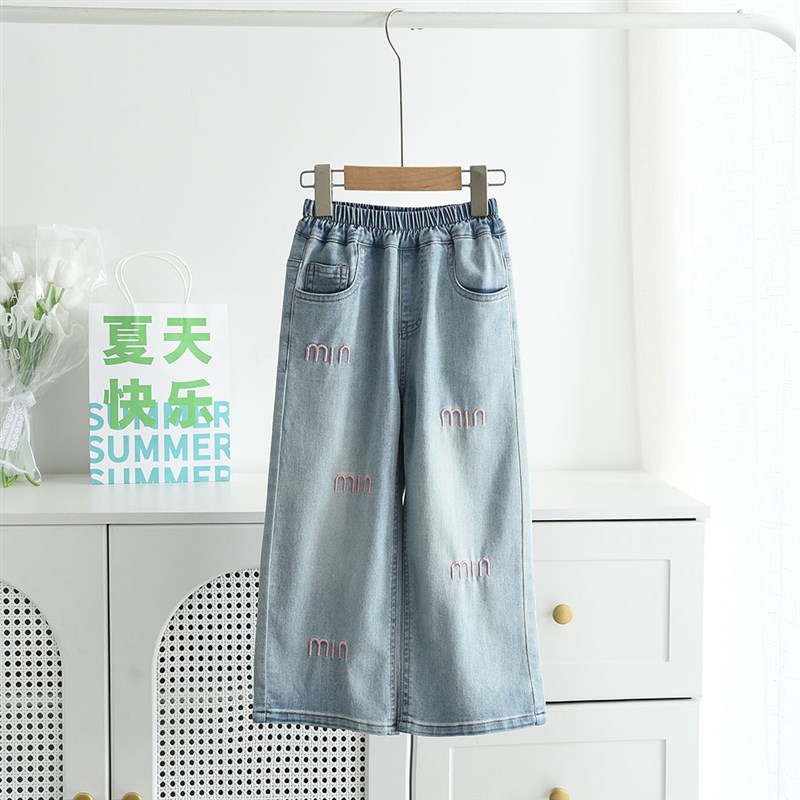 洋气童装初秋新款儿童女童洋气直筒裤小女孩长裤宽松阔腿裤薄牛仔