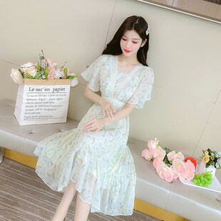 气质收腰显瘦法式 夏季 2024年新款 夏装 仙女裙 雪纺碎花连衣裙子女装