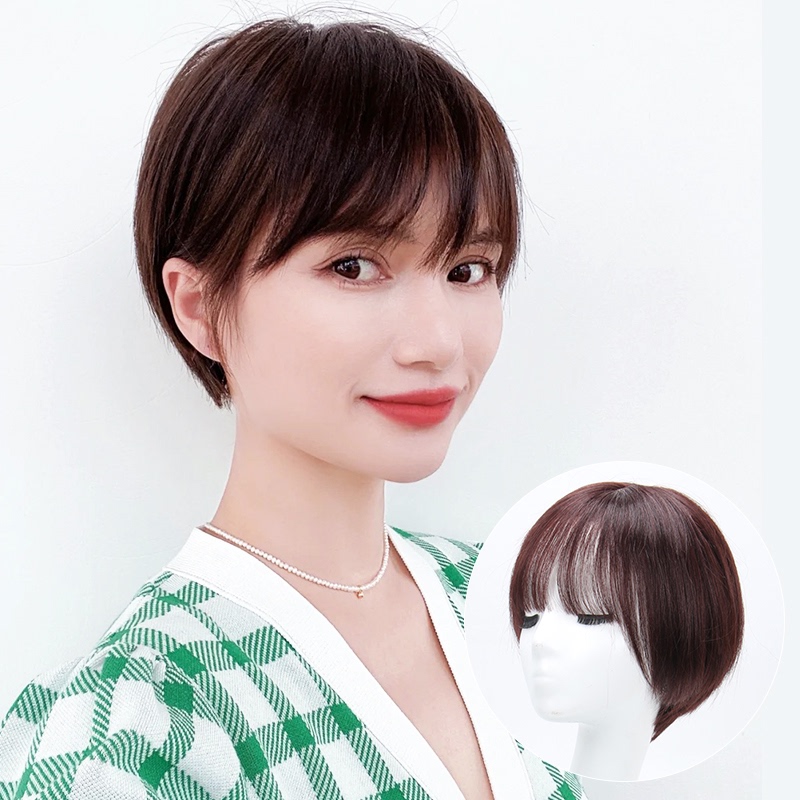 假发女短发造型全头套真人发丝全真自然时尚圆脸发型中短发假发套