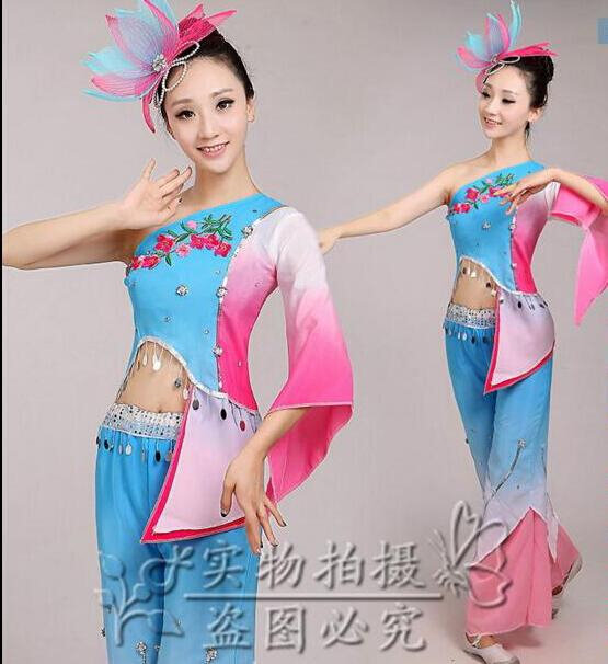 儿童新款扇子舞服装江南雨表演服儿童古典舞蹈秧歌服演出服成人女