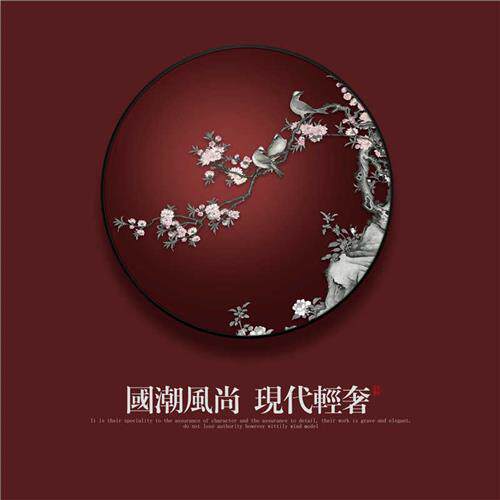 新中式玄关装饰画走廊过道墙壁画金银箔花鸟餐厅国潮轻奢圆形挂画