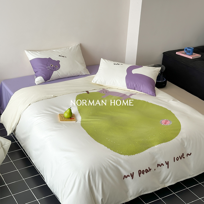 ins卡通40s水洗棉床单四件套