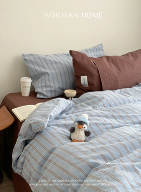 椰雾撒哈拉/复古条纹水洗棉床上四件套全棉纯棉床单被套床笠床品