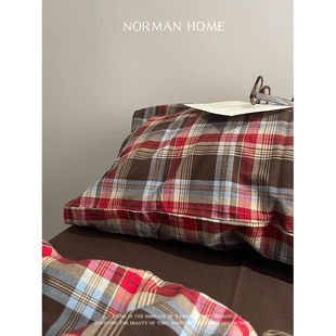 布鲁克林 复古格子混搭床上四件套纯棉全棉床单被套床品 冬天