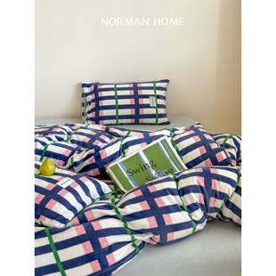 盐系可露丽 牛奶绒四件套防静电厚被套床单床上用品 ins条纹秋冬季