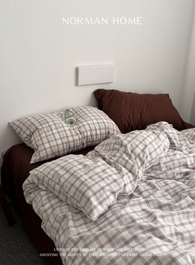 拜伯里的村庄/理性格子全棉水洗棉床上四件套纯棉被套床单笠床品