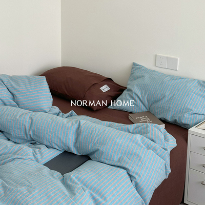 ins撞色条纹纯棉全棉三四件套