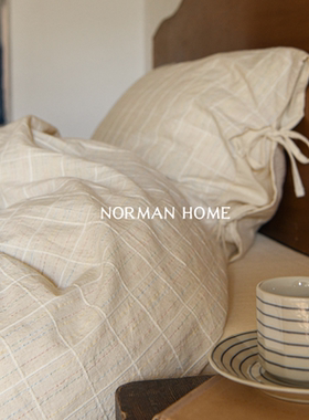 唯与青山/日式裸睡A类亚麻提花水洗棉四件套被套床单极简风床品