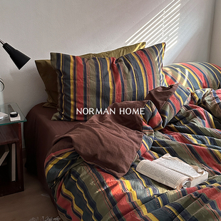 我 中古风复古条纹4四件套纯棉全棉纯棉提花被套床单床品 阿勒泰