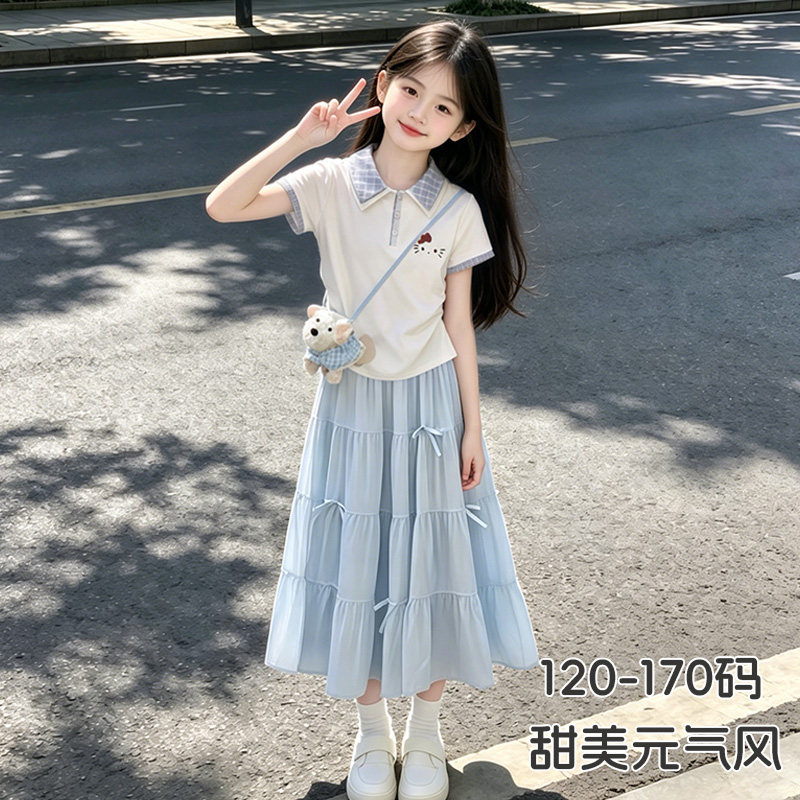 女宝独特绝美小套装女童白色裙子夏季韩系半身裙洋气短袖polo衫新图片