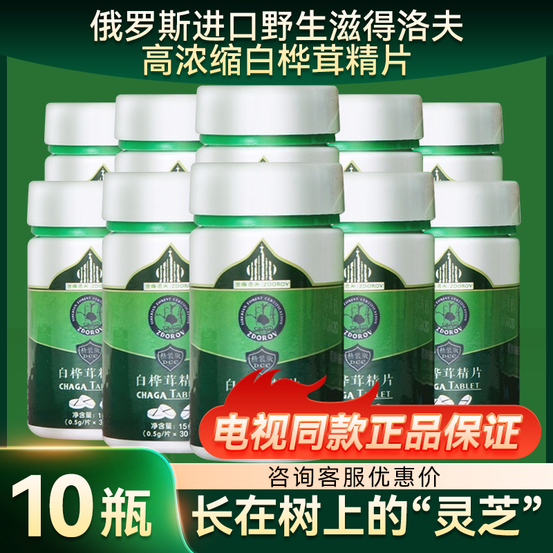 10瓶装电视同款滋得洛夫白桦茸俄罗斯进口野生桦树茸桦褐孔菌精片