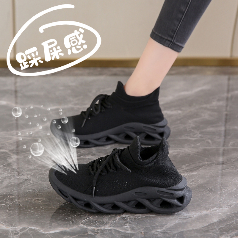 椰子女鞋夏季透气休闲跑步运动网鞋不累脚全黑色上班工作小黑鞋子