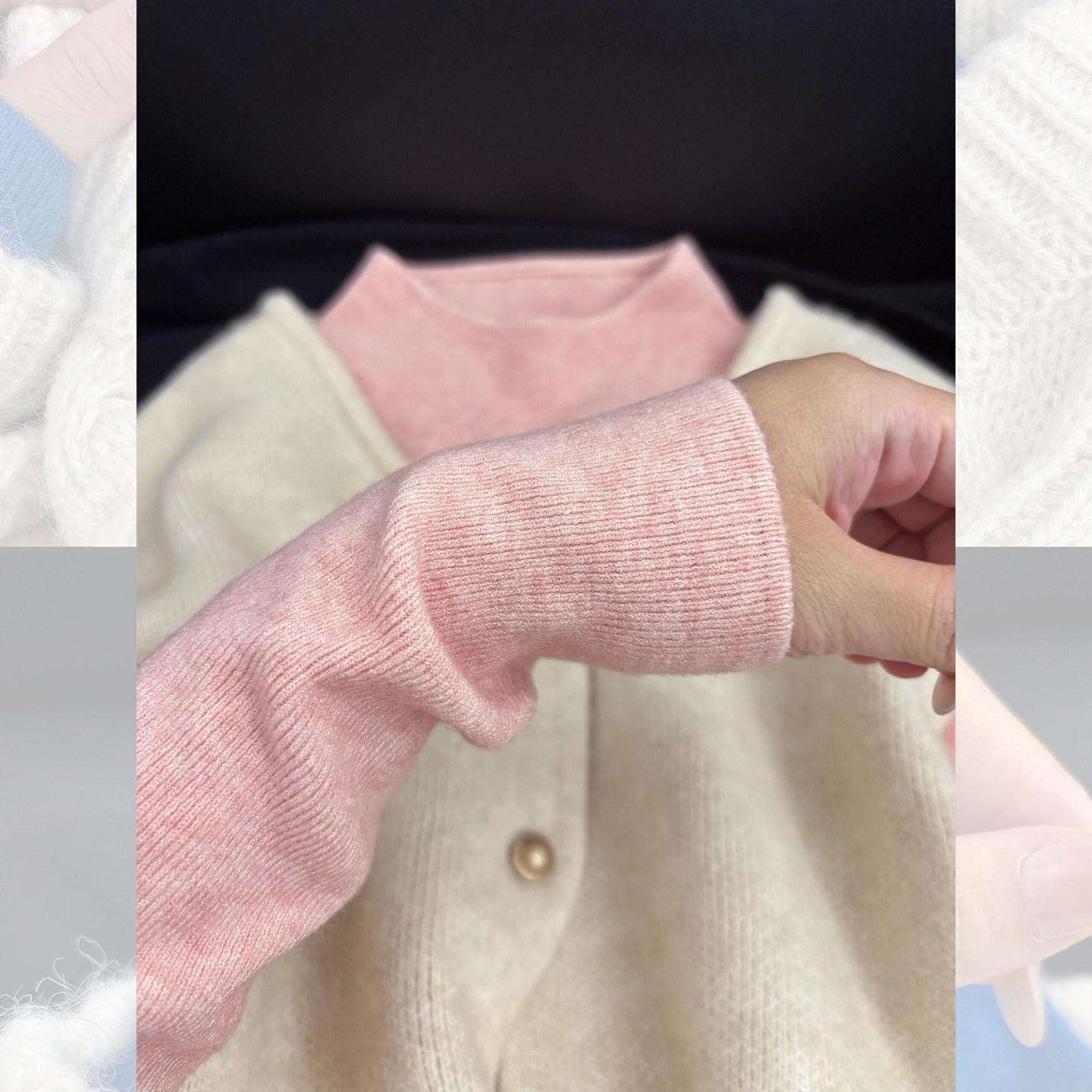 粉色半高领内搭毛衣针织衫女2025冬季新款独特漂亮减龄打底衫上衣,女装/女士精品,羊绒衫,淘宝优惠券,粉丝福利购,淘宝优惠卷