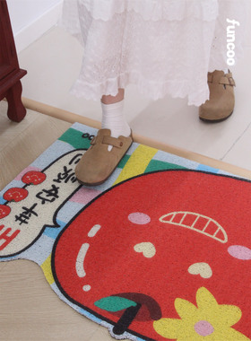 FUNCOO原创苹果平安顺利花朵可爱粉色ins入户丝圈耐脏可裁剪地垫