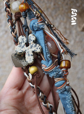 FUNCOO原创天然石纯手工编织串珠流浪风复古配饰牛仔流苏包包挂件