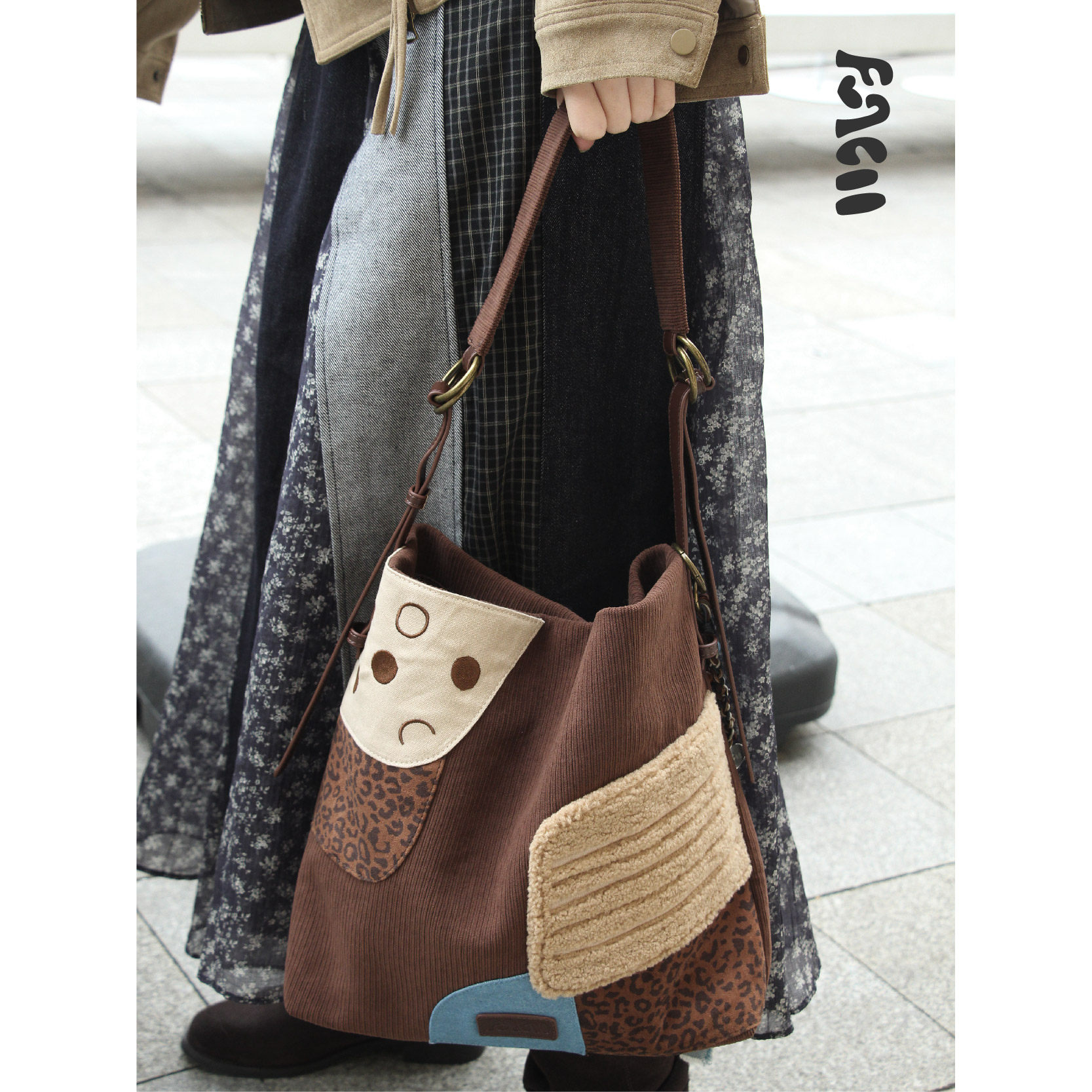 FUNCOO原创设计豹纹毛绒拼接波点秋冬电脑百搭大容量单肩斜挎包,箱包皮具/热销女包/男包,通用款女包,淘宝优惠券,粉丝福利购,淘宝优惠卷