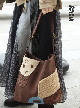 FUNCOO原创设计豹纹毛绒拼接波点秋冬电脑百搭大容量单肩斜挎包