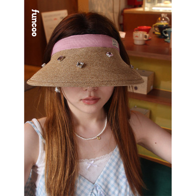 FUNCOO草编空顶大檐防紫外线出游夏季遮脸骑行防晒帽鸭舌帽防晒黑