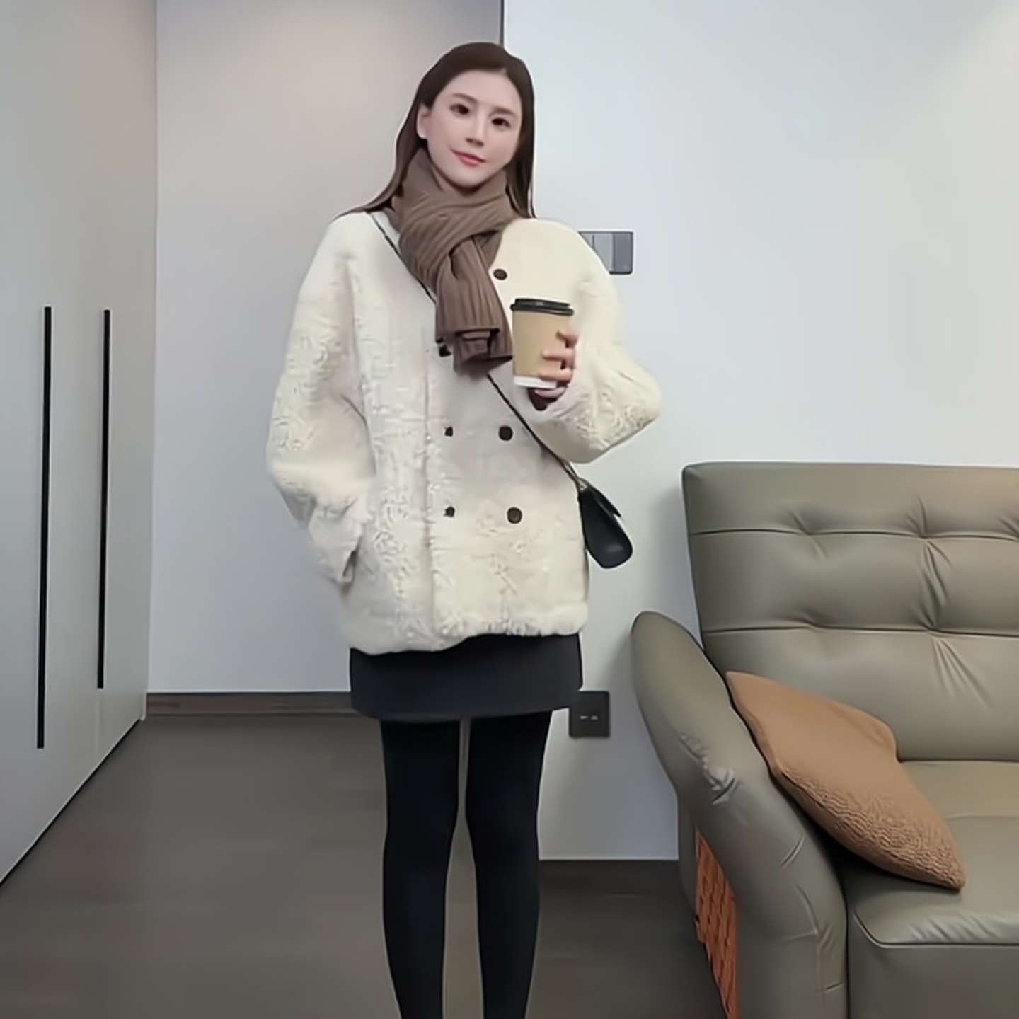 超百搭｜双排扣中长款宽松绒感