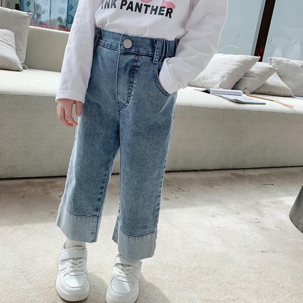 女童牛仔裤2022新款小女孩宽松直筒裤子宝宝洋气阔腿裤儿童春秋装