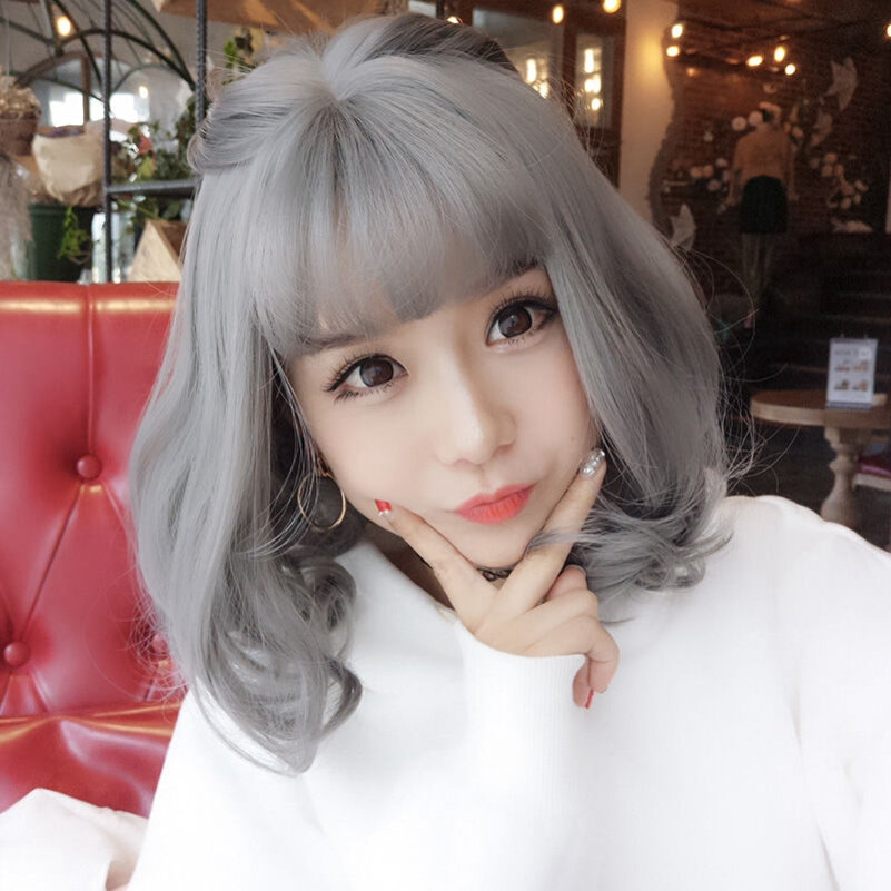 奶奶灰假发女生短发清新空气刘海时尚网红梨花头圆脸齐肩锁骨发套