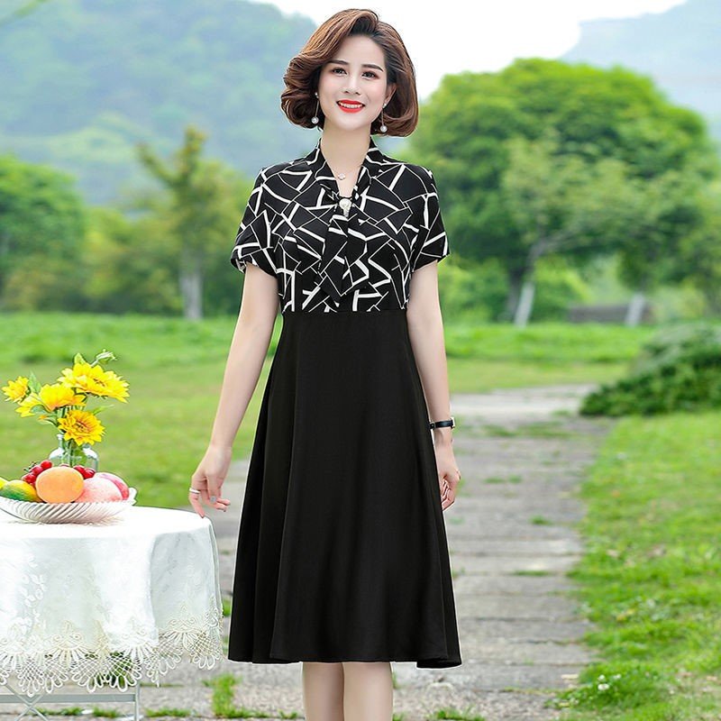 七零后女套装70后女装减龄穿搭鱼小姐妈妈连衣裙夏装过膝中长款