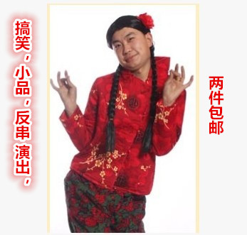 节日两个黑色大辫子假发傻妞装扮反串小品二人转道具喜剧搞笑假发