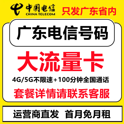 广东广州东莞深圳佛山全省电信手机卡大流量套餐电话号码卡