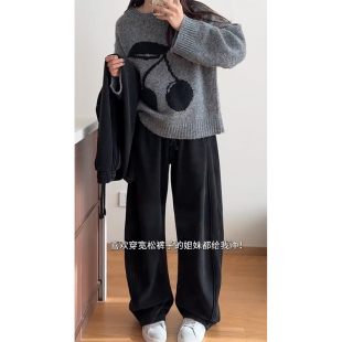 休闲卫裤 胖妹妹显瘦粗腿屁股大镰刀裤 子女秋冬大码 黑色香蕉运动裤