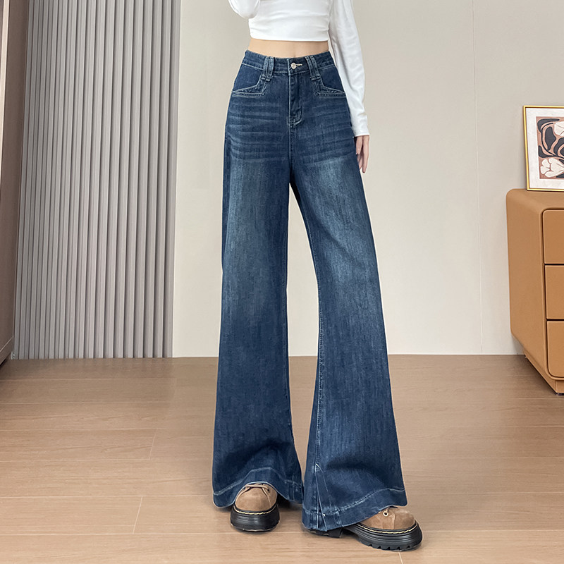 复古宽松垂感显高遮肉牛仔裤