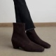 羊皮版 复古极简瘦瘦靴女气质方头内增高短靴侧拉链显瘦弹力靴子