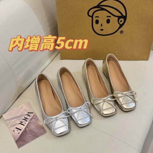 羊皮版~真皮法式小个子内增高芭蕾舞单鞋女复古蝴蝶结浅口玛丽珍