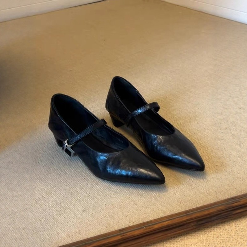 羊皮版~法式复古低跟尖头浅口气质单鞋女百搭一字带粗跟玛丽珍鞋,女鞋,浅口单鞋,淘宝优惠券,粉丝福利购,淘宝优惠卷