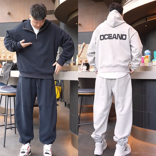 休闲拉链套头卫衣卫裤一整套