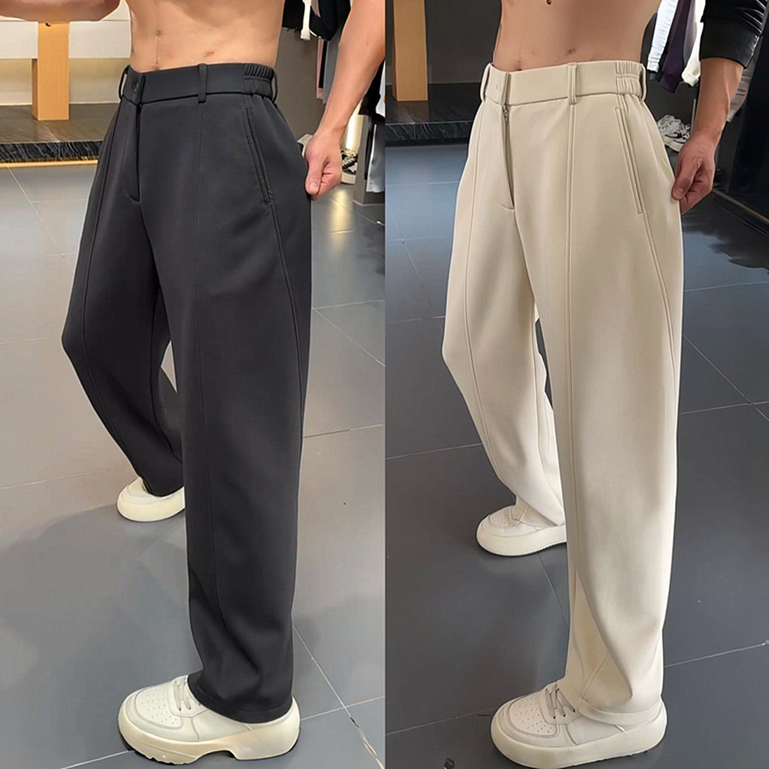 秋冬加绒加厚莫代尔弯刀休闲裤男高级感极简纯色百搭宽松直筒西裤,男装,休闲裤,淘宝优惠券,粉丝福利购,淘宝优惠卷