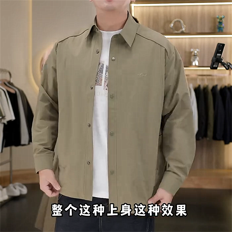 春夏户外休闲运动纯色翻领夹克外套男士时尚简约百搭宽松休闲外套