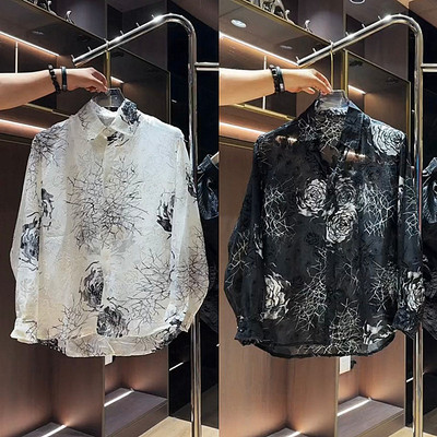 水墨画小众肌理感裂纹痞帅衬衫男