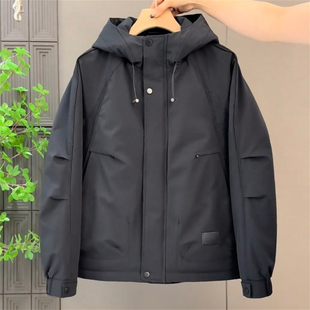 保暖棉服夹克 简约休闲工装 秋冬新款 潮牌夹棉加厚二棉连帽外套男士
