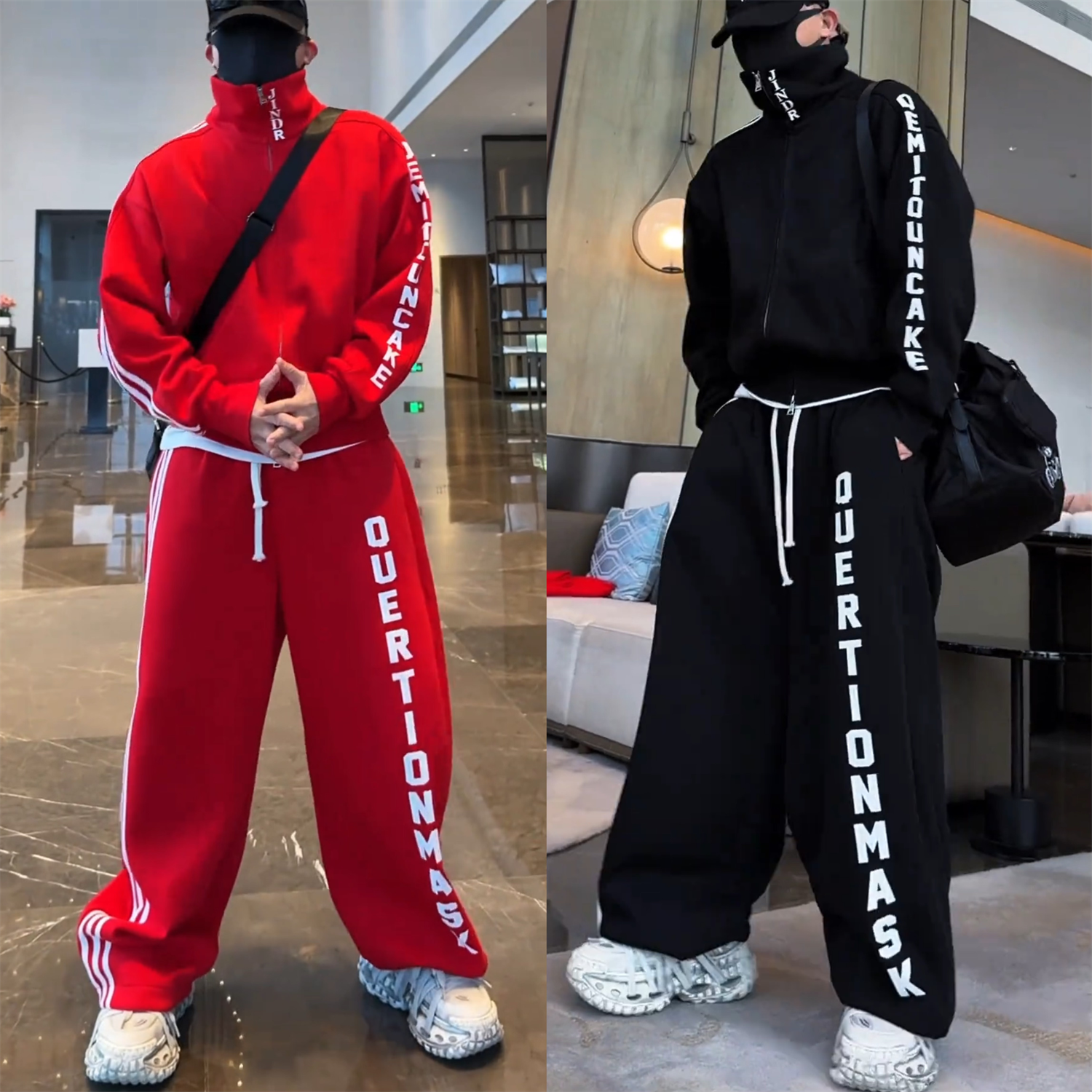 冬季加绒织带印花字母休闲运动套装男士痞帅开衫外套弯刀裤两件套,男装,休闲运动套装,淘宝优惠券,粉丝福利购,淘宝优惠卷