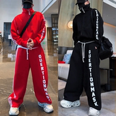 加绒织带印花字母休闲运动套装 男士 痞帅开衫 冬季 外套弯刀裤 两件套