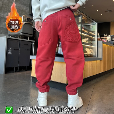 男士冬季新款加绒加厚束脚裤