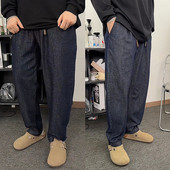 水洗原色大码 牛仔裤 男士 2025秋冬新款 明线耐磨大裆弹力宽松直筒裤