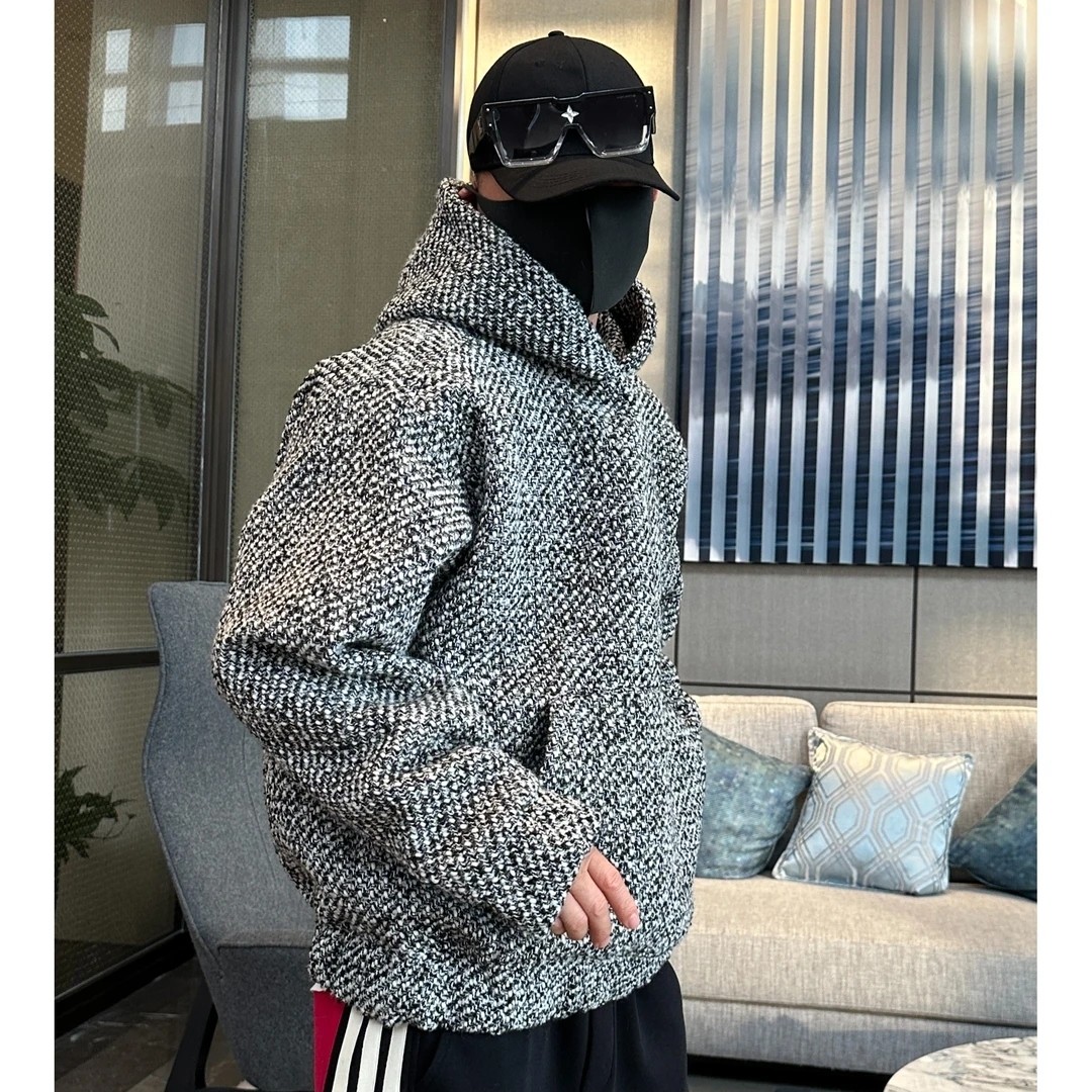 thumbnail for Spring new small fragrance couple hooded sweatshirt men's casual loose knit jacket fashion and versatile pullover top