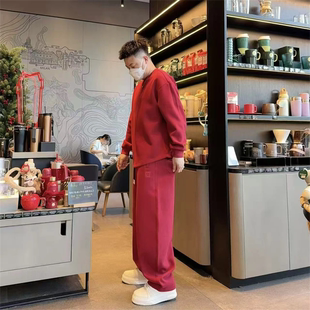 百搭宽松休闲套装 冬季 时尚 两件套男士 加绒加厚简约纯色卫衣休闲裤