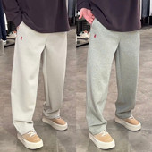 秋冬加绒刺绣慵懒风宽松直筒休闲裤 男潮流轻奢高级感百搭宽松长裤