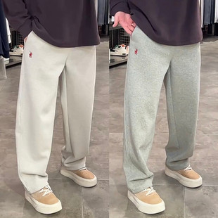 秋冬加绒刺绣慵懒风宽松直筒休闲裤 男潮流轻奢高级感百搭宽松长裤